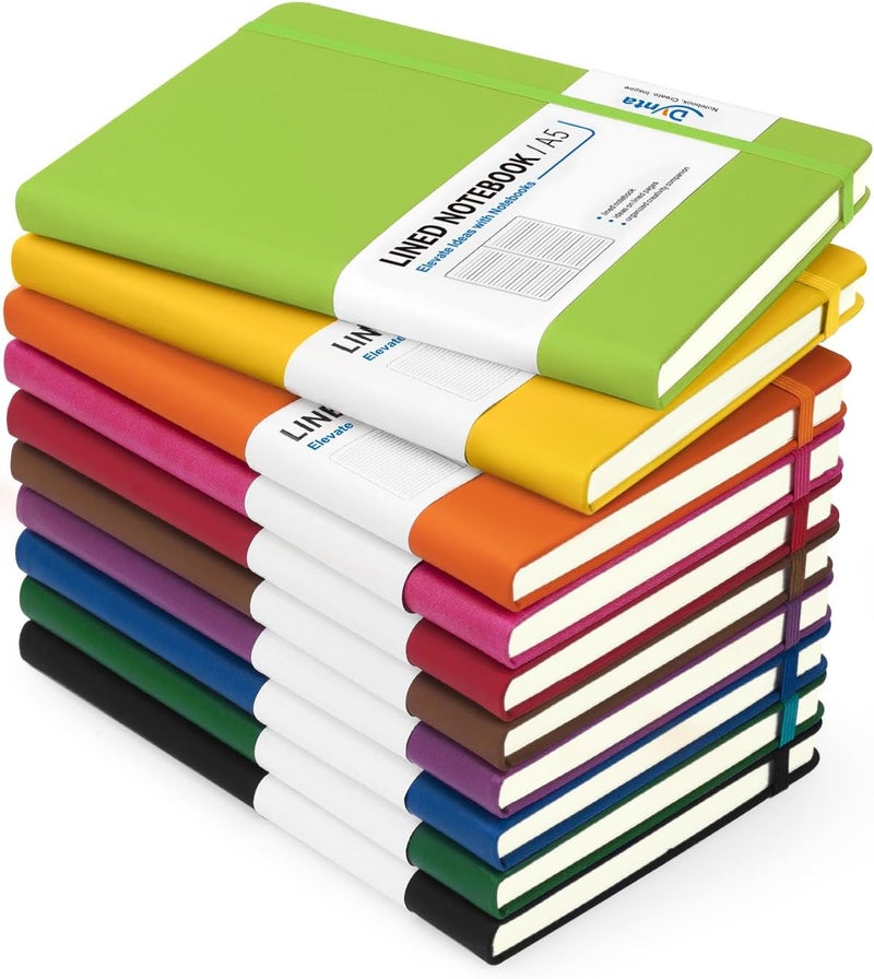 Dynta Hardcover Journal Notebooks, 10 Packs A5 Lined Journals Bulk for Writing 200 Pages/100Sheets, 8.4 x 5.8 inch, 10 Colors Classic Ruled Notebook for Work/Travel/College/Note Taking - Image 1